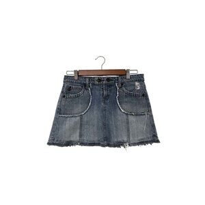 Vintage Y2K LEI Women's Blue Denim Distressed Mini Skirt Size 3